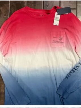Vineyard Vines Red White Blue Ombre Whale Pocket Long Sleeve size large
